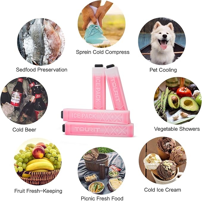 TOURIT Ice Packs for Coolers Reusable Long Lasting Freezer Packs for Lunch Bags/Boxes, Cooler Backpack