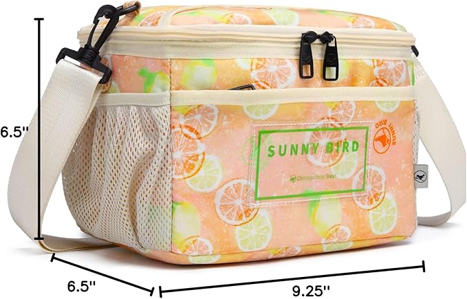 SUNNY BIRD Foldable Insulated Lunch Bag Leakproof Thermal Lunch Box for Women Men Teen with Shoulder Strap (Grapefruit Pink)