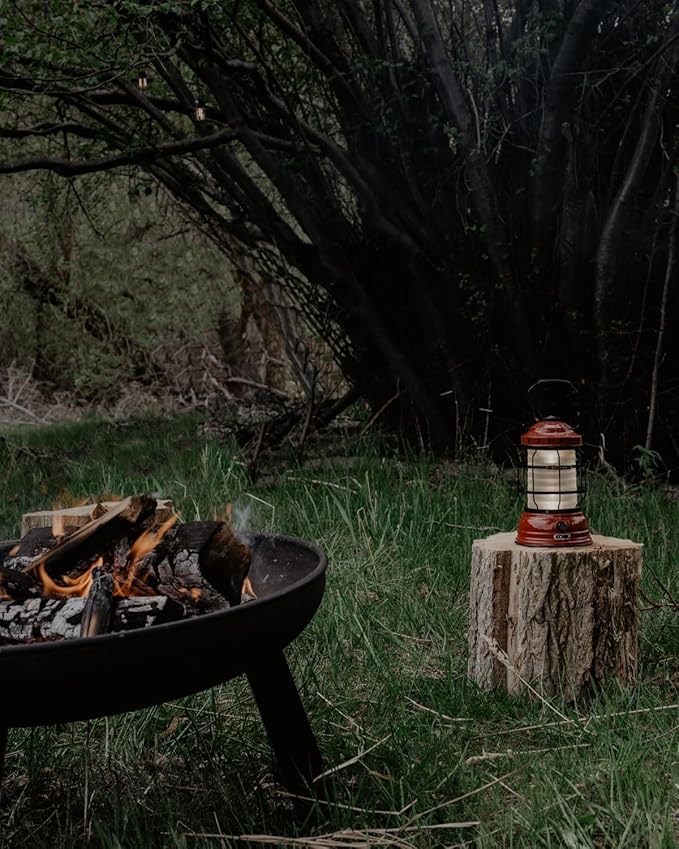 Barebones Forest Lantern – Red, Vintage Rechargeable LED Lantern with Adjustable Brightness – Battery Operated Camping Light for Outdoor Adventures, Backyard Gatherings, and Emergency Use