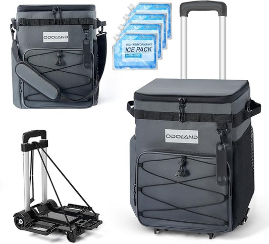 Odoland 48/72 Cans Soft Cooler with Wheels and Handle Collapsible Ice Chest Rolling Coolers on Wheels for Beach Camping Travel and Picnic