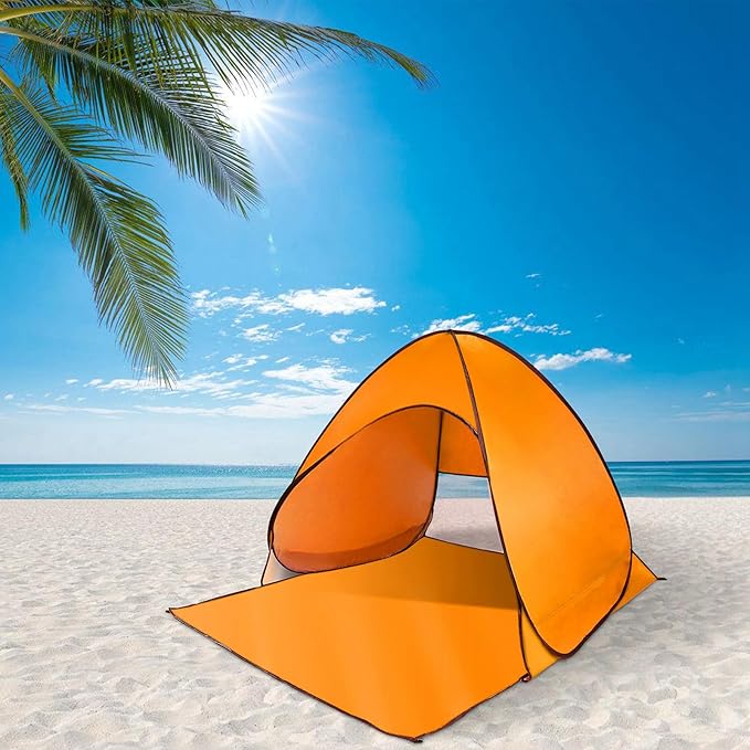 Pop Up Beach Tent for 2-3 Person, UPF50+ Anti-UV Sun Shelter w/Storage Bag, Portable Waterproof Instant Sun Shade Canopy for Outdoor Beach Camping Hiking Travel Family, Orange