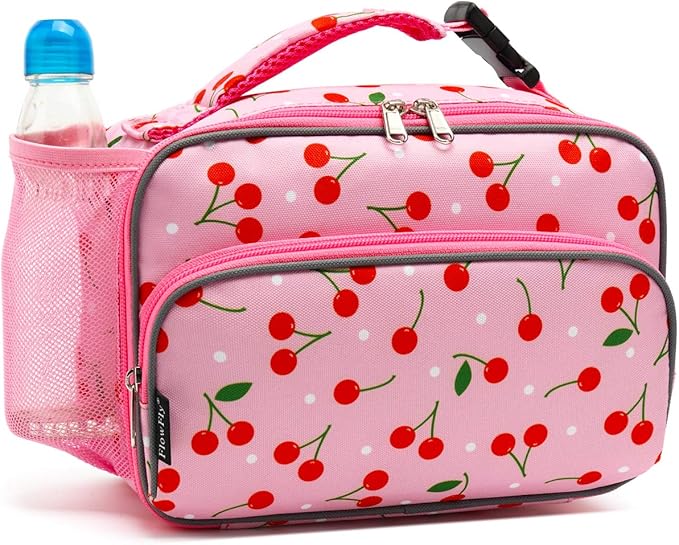 FlowFly Kids Lunch box Insulated Soft Bag Mini Cooler Back to School Thermal Meal Tote Kit for Girls, Boys,Cherry