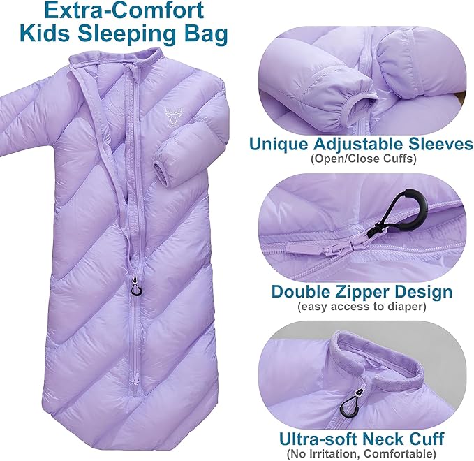 T40 Toddler Sleeping Bags Boys Girls | Ages 2-4 | Puffy Kids Sleeping Bag Camping Sleepovers |up to 46 in| Lightweight Compact Comfort for Indoor Outdoor Machine Washable