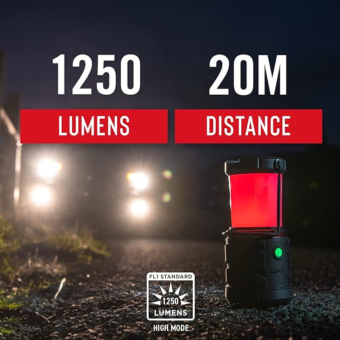 COAST EAL22 1250 Lumen Dual Color LED Emergency Light, Storm Proof, Power Bank, Durable for Outdoor & Survival - Compatible with 3 x D Batteries or ZX1010 Rechargeable Battery, Black