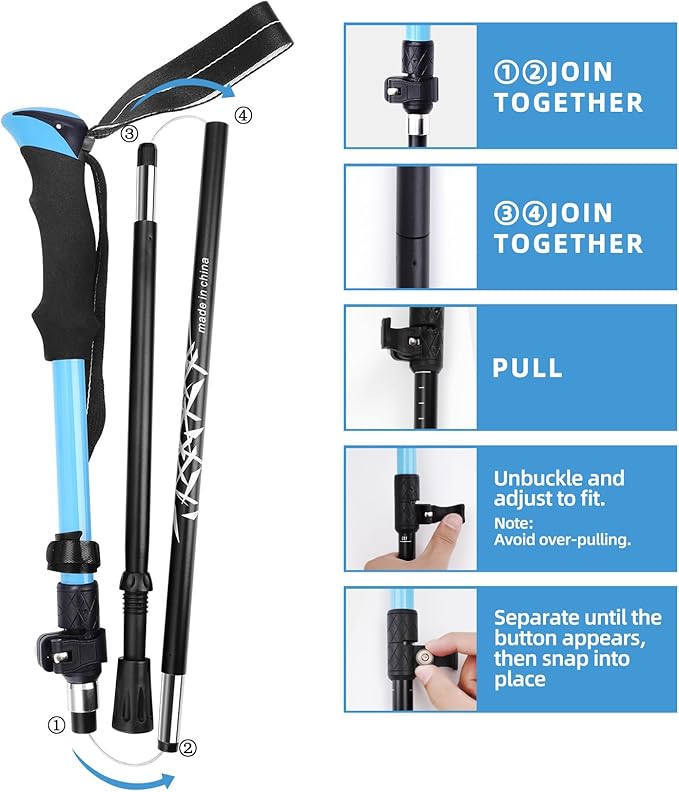 Folding Trekking Poles with an Outdoor Compass, Adjustable Rod Length，Lightweight & Foldable Walking Sticks for City Streets, Snowy Rerrain & Mountain Climbs, Durable Trekking Gear for Men and Women