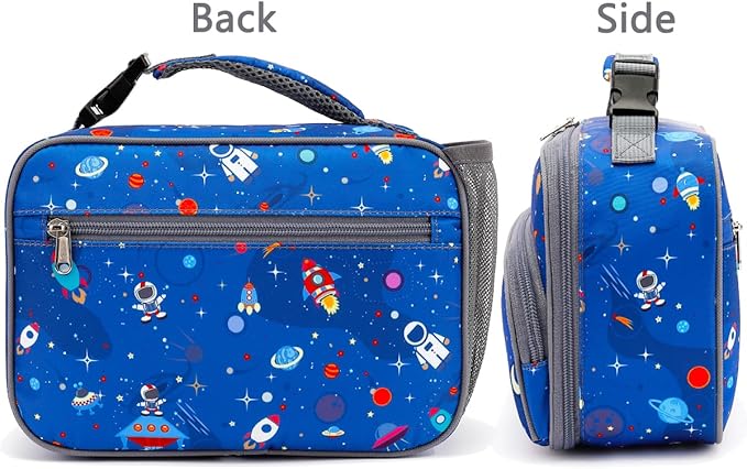 FlowFly Kids Lunch box Insulated Soft Bag Mini Cooler Back to School Thermal Meal Tote Kit for Girls, Boys, Astro&Rocket
