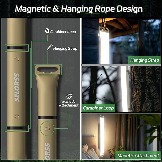 SELORSS Portable Inflatable Folding Outdoor Camping Light, IP66 Waterproof Standard with USB Plug for Camping, Hiking, Traveling and Other Outdoor environments.(Khaki Two-Piece)