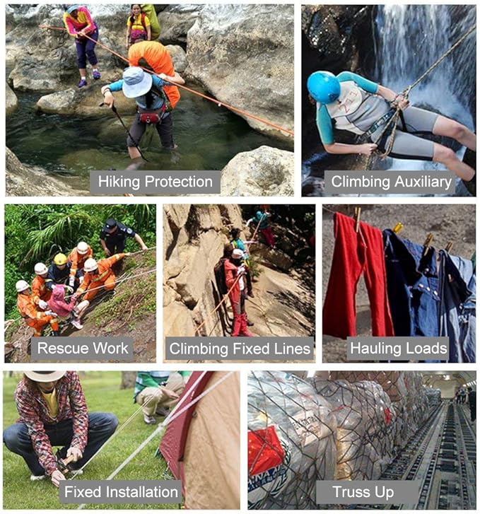X XBEN Outdoor Climbing Rope 10M(32ft) 20M(64ft) 30M(96ft) 50M(160ft) 70M(230ft) 152M(500FT) 352M(1000FT) Static Rock Climbing Rope for Escape Rope Ice Climbing Equipment Fire Rescue Parachute
