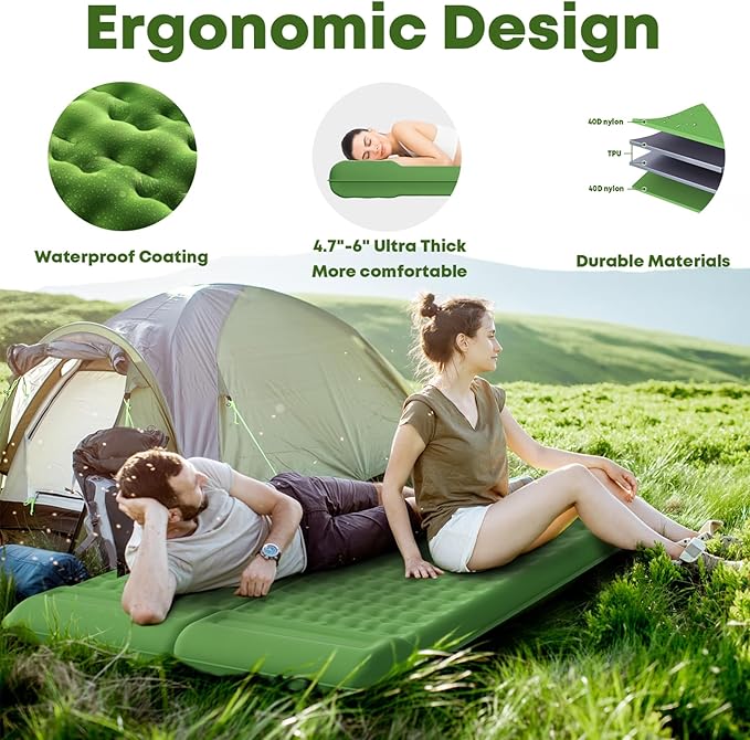 Sleeping Pad 4.7" Extra Thick, Upgraded Reinforced Support Structure with Built-in Foot Pump and Pillows Portable Camping Air Mattress Bed for Tent Backpacking Hiking