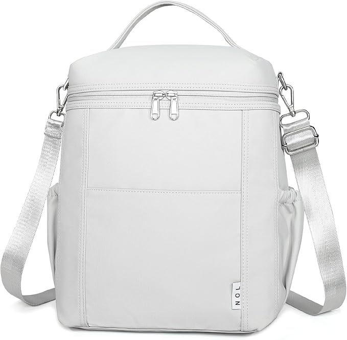 NOL Natural Organic Lifestyle Insulated Lunch Bags for Women Cooler Bag Lightweight Nylon Waterproof Lunch Box For Work (Gray White, Large)