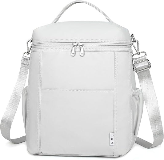 NOL Natural Organic Lifestyle Insulated Lunch Bags for Women Cooler Bag Lightweight Nylon Waterproof Lunch Box For Work (Gray White, Large)