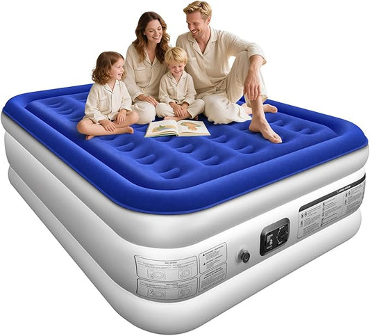 Queen Air Mattress with Built in Pump Luxurious Comfort 18"Raised Inflatable Mattress Queen Airbed Blow Up Mattress for Home and Guests 80"*60"*18"Air Bed 3 Mins Fast Inflate/Deflate 660lbs Max