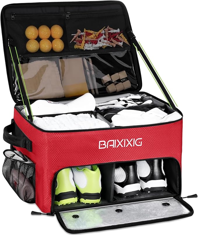 Golf Trunk Organizer, 2 Layer Waterproof Car Golf Locker with Separate Ventilated Compartment for 2 Pair Shoes, Golf Trunk Storage for Golf Accessories, Golf Gifts for Men