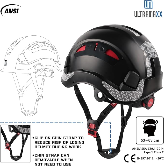 Safety Helmet Hard Hat, ANSI Z89.1 Approved Lightweight Vented Work Helmet, 6-Point Adjustable Ratchet Suspension Hardhat Ideal for Industrial and Construction