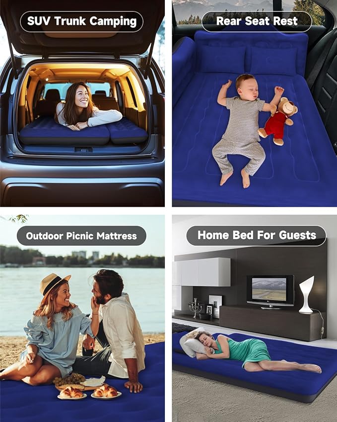 Umbrauto Car Air Mattress Bed: Inflatable SUV Camping Sleeping Pad for Truck Back Seat with Pump & Pillows, Blow Up Backseat Car Mattress for Van Rear Seat Navy