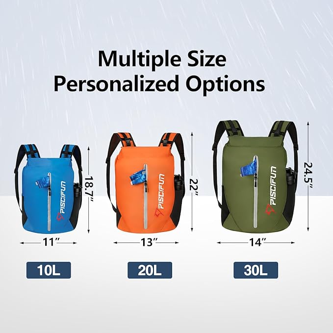 Piscifun Dry Bag Waterproof, Lightweight Dry Backpack with Waist Pouch and Phone Case for Kayaking, Boating 10L 20L 30L