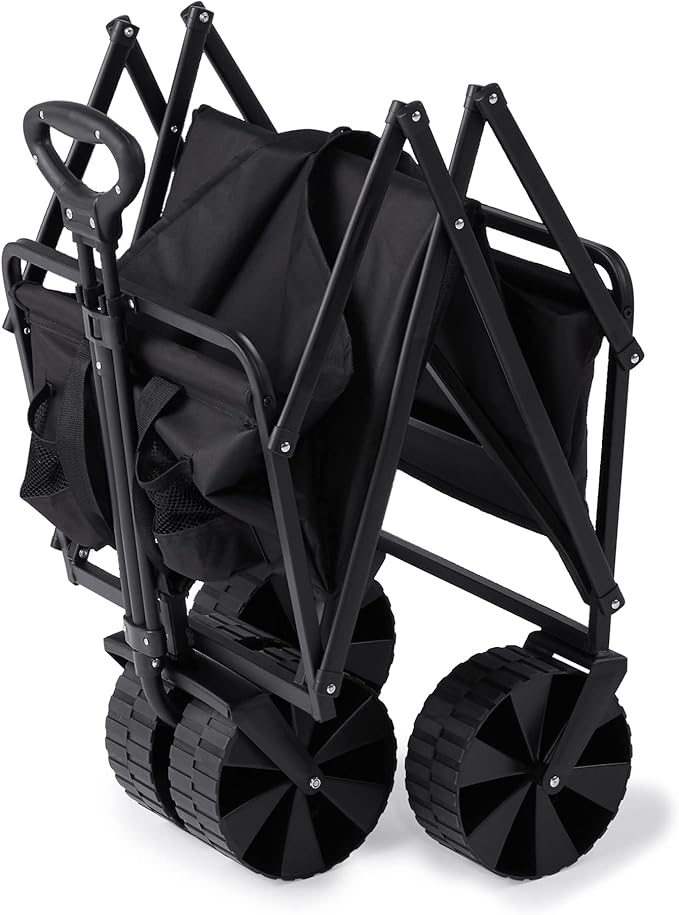 Seina 150 Pound Capacity Heavy Duty Steel Frame Collapsible Folding Outdoor Portable Utility Cart Wagon with All Terrain Plastic Wheels, Black
