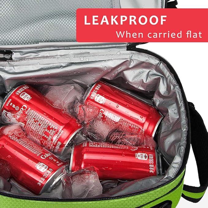 Expandable Insulated Lunch Bag, Leakproof Flat Lunch Cooler Tote with Shoulder Strap for Men and Women, Suitable for Work & Office by Tirrinia, Green