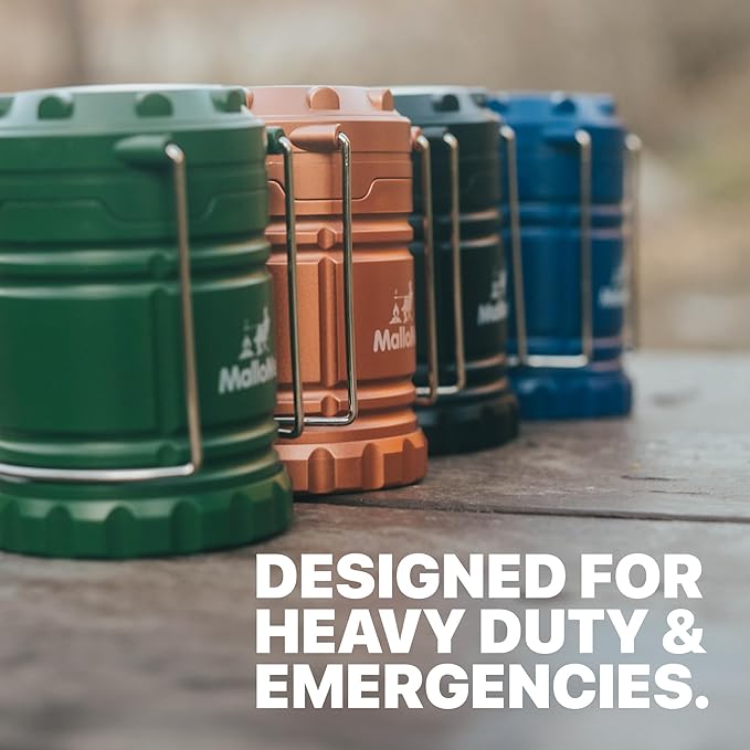 MalloMe Camping Lantern Multicolor 4 Pack Lanterns for Power Outages, Camping Lights for Tent Hanging, Camp Light Tent Lamp Emergency Battery Powered LED Lantern (Rechargeable Batteries Not Included)