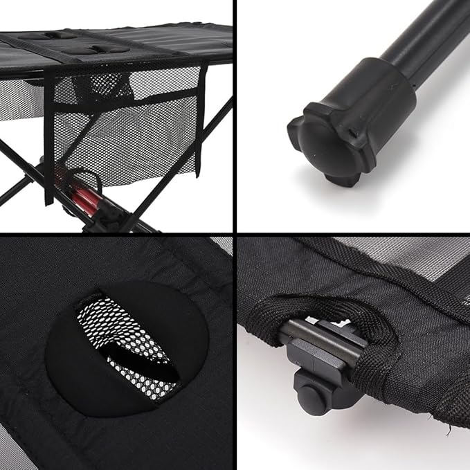 Blueshyhall Camping Table Folding, Small Beach Table Foldable with Drink Holder & Mesh Storage, Compact Camp Tent Side Table for Sand/Picnic/Tailgate/Boat/Travel