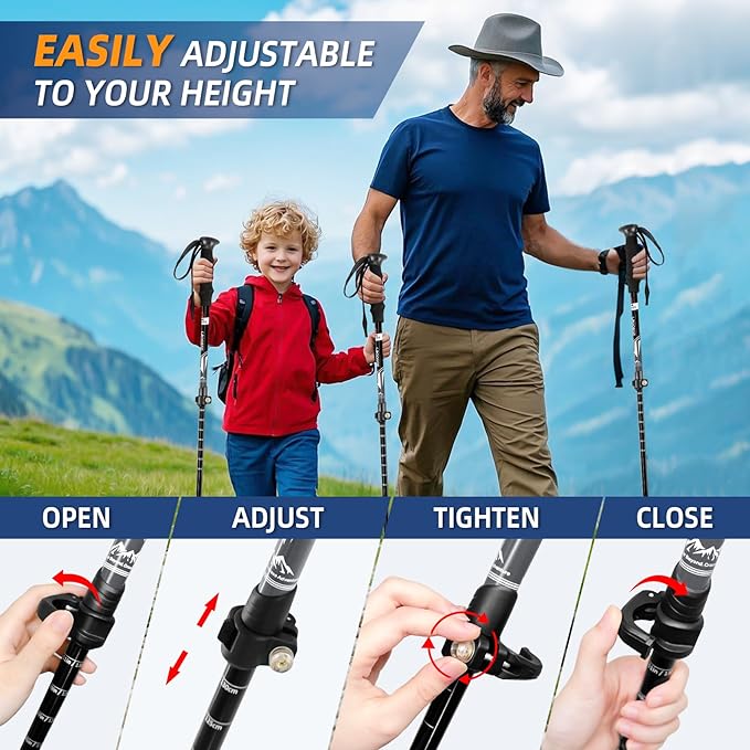 Lightweight Collapsible Trekking Poles for Hiking – 2 Pack Adjustable Hiking Poles, Aluminum Walking Sticks for Skiing, Nordic Walking, Retractable Walking Sticks for Seniors, Women, Men