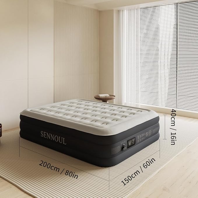 Air Mattress Queen with Built in Pump - 2 Mins Quick Self Inflatable,16"/650lbs Max Blow Up Bed, All Night Stability No Lost Air，No Peculiar Smell for Camping,Home,Guests & Portable Travel