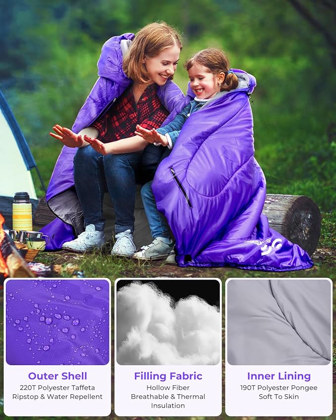 Sportneer Sleeping Bag - Wearable for Adults & Kids with Arm Zipper Holes in Cold & Warm Weather, Waterproof Portable Sleeping Bag for Camping, Hiking, Backpacking, Outdoor Travel