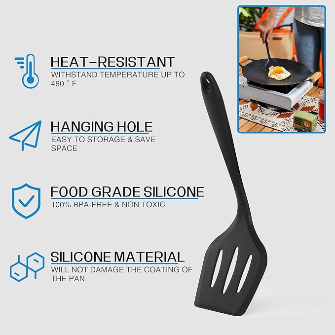 Camping Cooking Essentials Utensils Set - Camp Cookware Kitchen Accessories Kit, Camper Gear Must Haves, Stainless Steel & Silicone, RV Car Portable Outdoor Equipment Tool