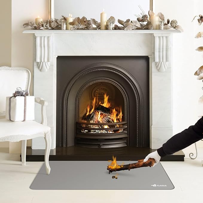 FLASLD Multi-Purpose Fireproof 24 X 42 inches Floor Mat for Indoor or Outdoor Use, Grill Pad for Fireplace, Kitchen Stove, CookTop and Hearth, Premium Deck and Patio Grill Mat, Silver Gray