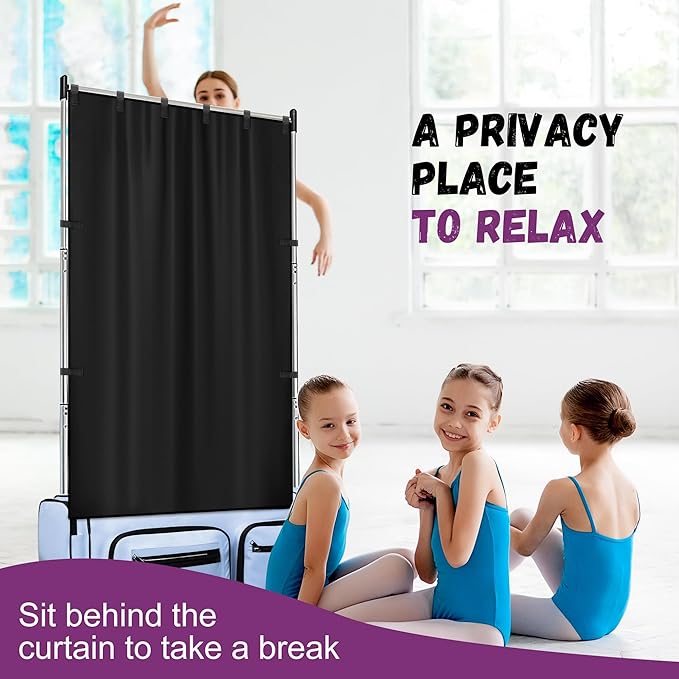 RunNico 59'' x 31.5'' Privacy Curtain for Dance Bag, Portable Dancer Changing Curtain with Storage Bag, Backstage Privacy Changing Room for Training Competition Backstage Outdoor Camping (Black)