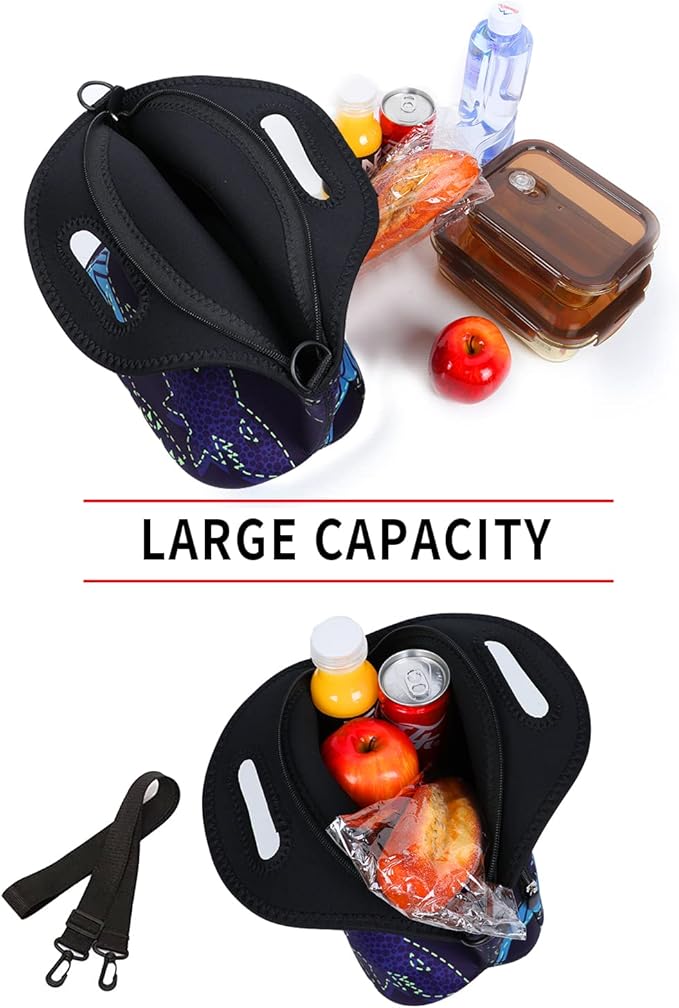 Violet Mist Shark 7 Inch Neoprene Lunch Bag, Reusable Insulated Food Carrier with Adjustable Shoulder Strap, 12.6 x 11.8 x 6.24 Inches