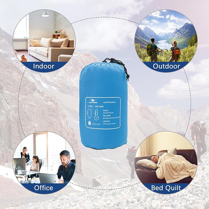 Envelope Sleeping Bag, Three Seasons Constant Temperature Sleeping Bag, Suitable for All Ages, Indoor Hotel Accommodation or Outdoor Travel…