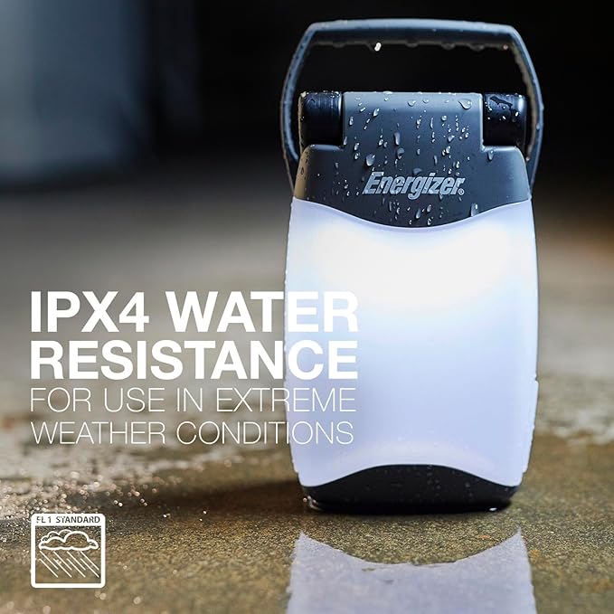 Energizer Weatheready Folding LED Portable Lantern, Battery Powered Lantern, Water Resistant Camping Lantern and Emergency Light, Pack of 1, Black