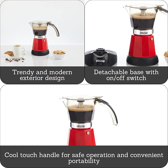 Imusa 6 or 3cup Electric Espresso Maker, Red