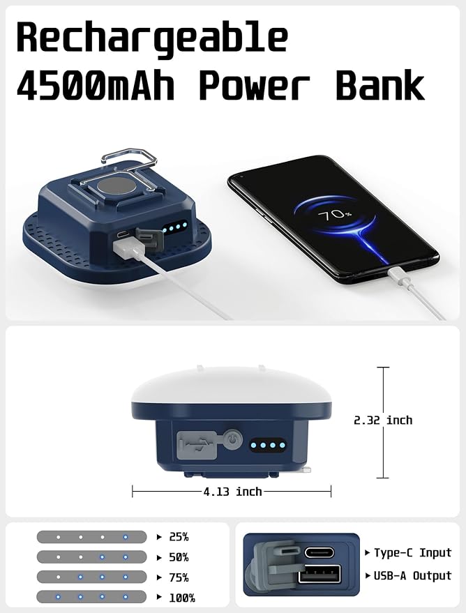 MOSLIGHTING Rechargeable Camping Lights, 800LM, Hanging Tent Lights with Magnet,5 Lighting Mode LED Camping Lantern, 4500mAh, IP54 Waterproof Portable Red Flashlight for Hurricane (Blue)