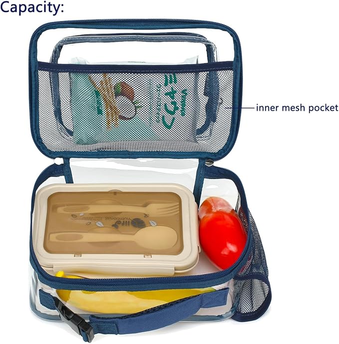 FlowFly Kids Lunch box with buckle Insulated Cooler Back to School Thermal Meal Tote Kit for Girls, Boys, Clear#Cyan