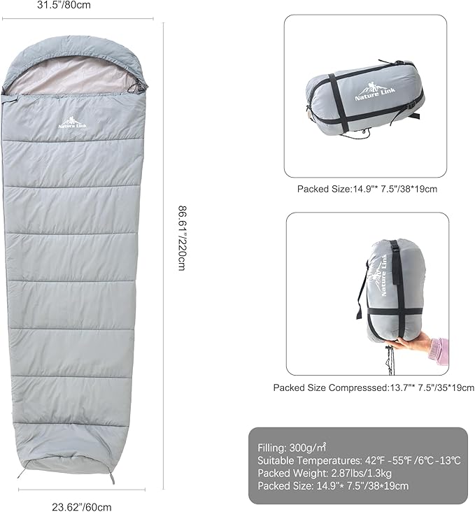 Lightweight Mummy Sleeping Bag 2.87lbs, Backpacking Sleeping Bag 42℉-55℉, Nylon Shell and Lining, Compact, Ultralight Sleeping Bag for Backpacking Camping Hiking