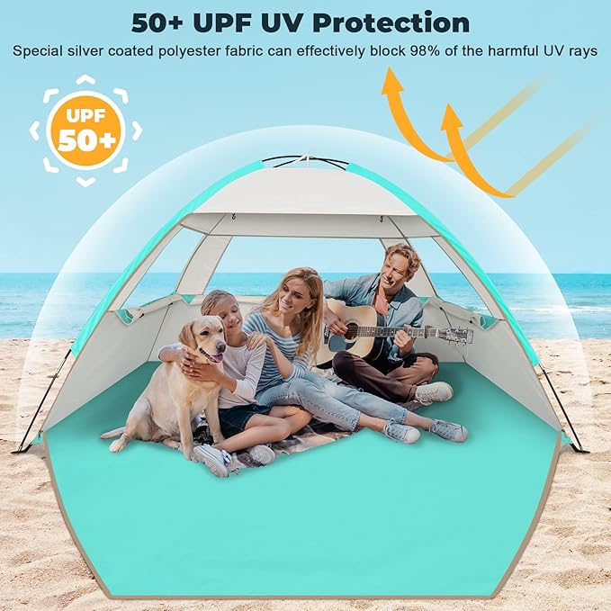 Venustas Beach Tent Sun Shelter for 3-10 Person, UPF 50+ UV Protection Canopy, Lightweight and Easy Setup Cabana, Portable Beach Shade