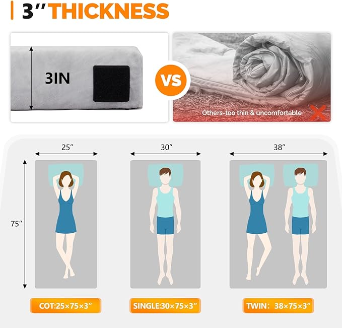 VINGLI 3 "Memory Foam Sleeping Pad Camping Mattress, Portable Floor Mattress Sleeping Mat Bed Roll Up for Guests Adult with Pillow & Phone Pocket