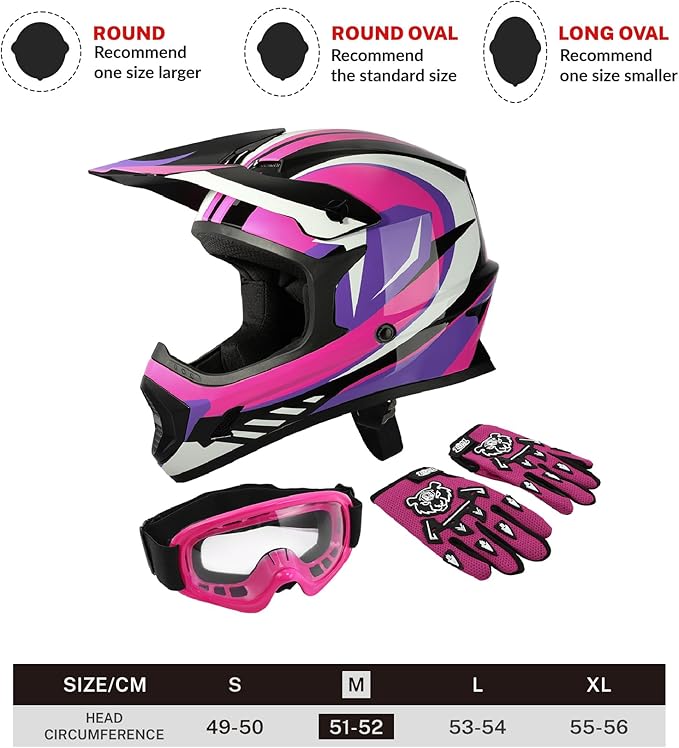 TCT-MOTORPARTS DOT Youth Kids Motocross ATV Full Face Helmets for Offroad Street Dirt Bike Go-Kart BMX MX Rose Red Medium