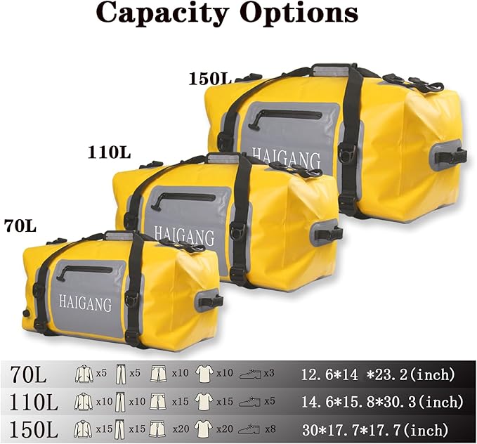 70L Waterproof Duffel Bag Travel Dry Bag, Large Capacity, Adjustable Thickened Straps and Handles, Zip Closure, Air Valve, Keep Equipment Safe, Suitable for Boating Rafting Motorcycle Kayaking