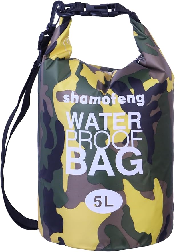 Waterproof Dry Bag Combo 5-30L Roll Top Dry Storage Bag Backpack for Kayaking Boating Beach Camping Travel Fishing, w/Phone Case & Collapsible Water Bottle & Sunglasses & Ear Band,Yellow 5L
