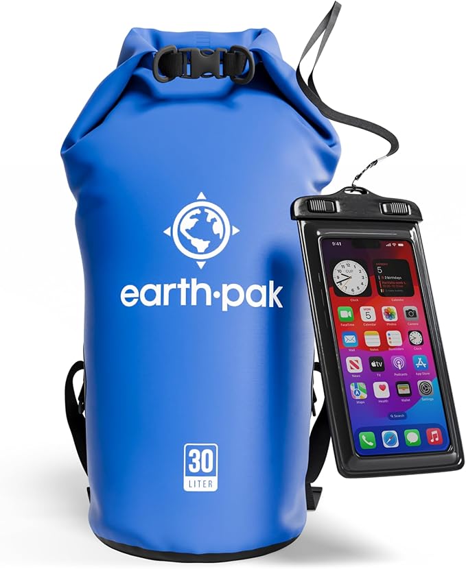 Earth Pak Waterproof Dry Bag - Roll Top Waterproof Backpack Sack Keeps Gear Dry for Kayak with Waterproof Phone Case