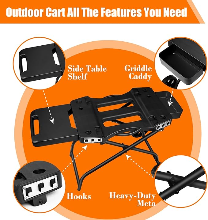 Portable Grill Cart for Ninja OG701 OG751, Collapsible Outdoor Grill Stand for Ninja Woodfire Grill, Fits Ninja OG700 Series, Traeger Ranger,Pit Boss 10697/10724 and 22" Blackstone Griddle
