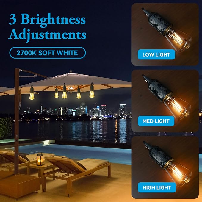 Battery Operated LED Lights - 2W 2700k Soft White, 3 Modes, Hook for Outdoor/Umbrella/Lantern, Waterproof, Portable, 1 Pack
