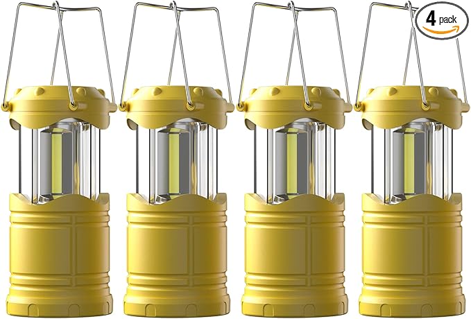 Lichamp LED Camping Lantern, 4 Pack Battery Powered Flashlight for Power Outages, Portable Collapsible Hanging Light Essential for Home, Outdoor, Emergency Lamp Survival Kit Gear for Hurricane, Yellow