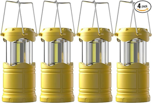 Lichamp LED Camping Lantern, 4 Pack Battery Powered Flashlight for Power Outages, Portable Collapsible Hanging Light Essential for Home, Outdoor, Emergency Lamp Survival Kit Gear for Hurricane, Yellow
