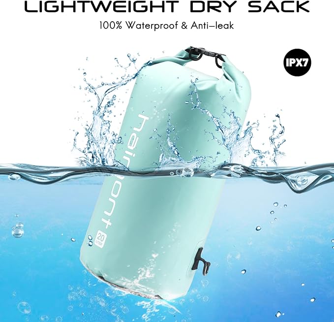 Haimont Waterproof Dry Bag Floating Dry Sack Roll Top Drybag Backpack for Kayaking, Rafting, Boating, Fishing with IPX8 Waterproof Phone Case, Aqua Green, 20L