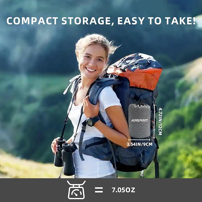 Inflatable Camping Pillow Ultralight Adjustable Firmness, TPU Travel Pillow for Neck & Lumbar Support, Hiking, Backpacking, Airplane, Car Travel & Beach with Removable Washable Cover (Grey)