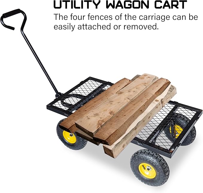 Garden Cart Heavy Duty 300KG Utility Wagon Cart with Removable Black Mesh Sides, Great for Garden, Farm, Yard, Lawn, Deformable Steel Garden Wagon Cart with 10" 3.50-4 Wheels and Oxford Liner